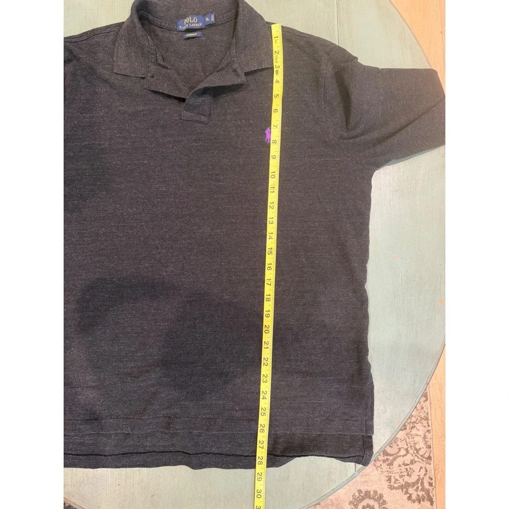 Polo Ralph Lauren Mens XL Custom Fit Long Sleeve Polo Shirt Charcoal Grey Purple